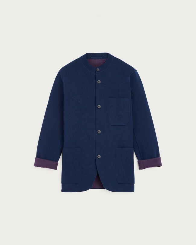 Bicolor Knitted Foresti&egrave;re with Leather Details, Navy & Purple, hi-res