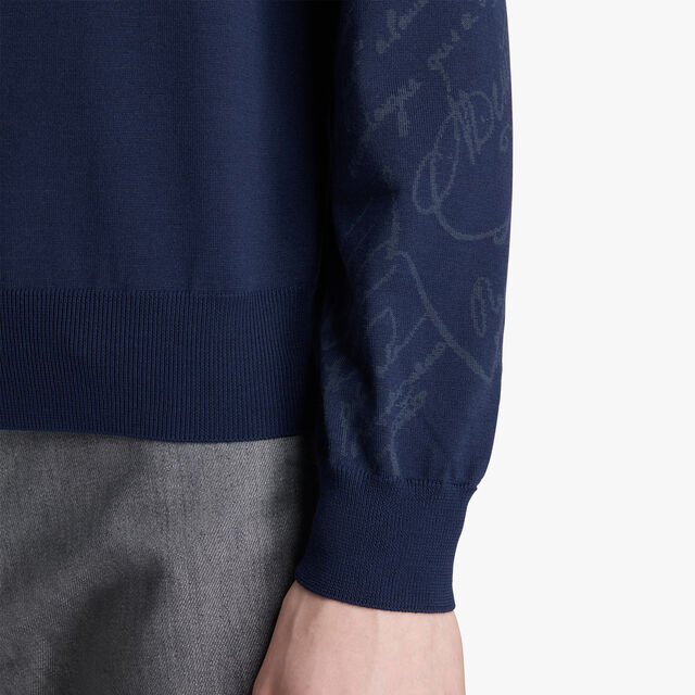 Wool V-Neck Sweater With Placed Scritto, WARM BLUE, hi-res 5