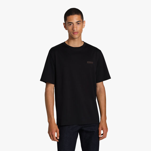 T-Shirt Avec Détail En Cuir, NOIR, hi-res 2