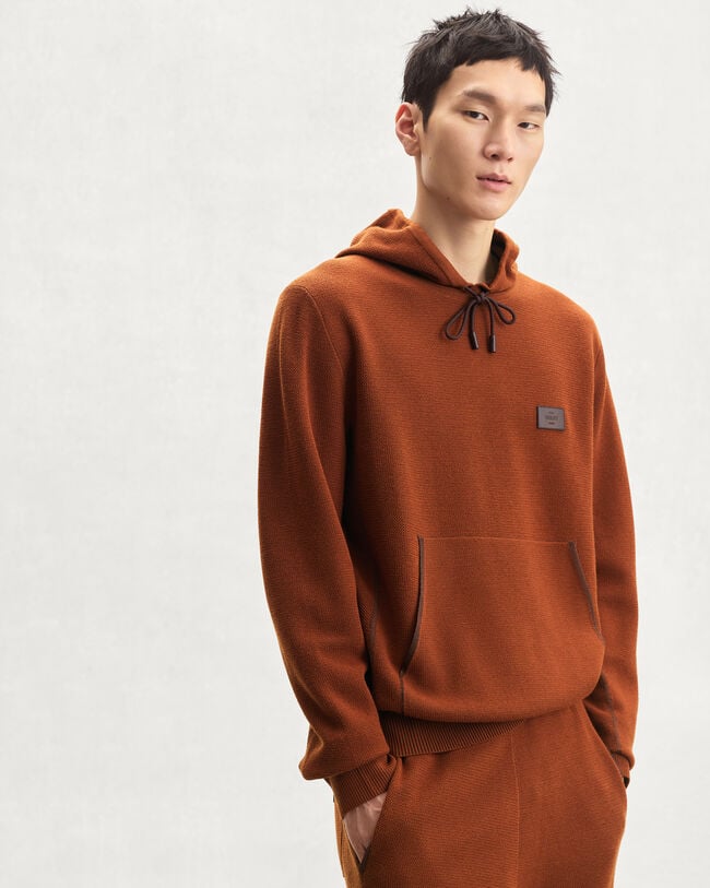 Shadow Hoodie with Leather Details, Rust, hi-res