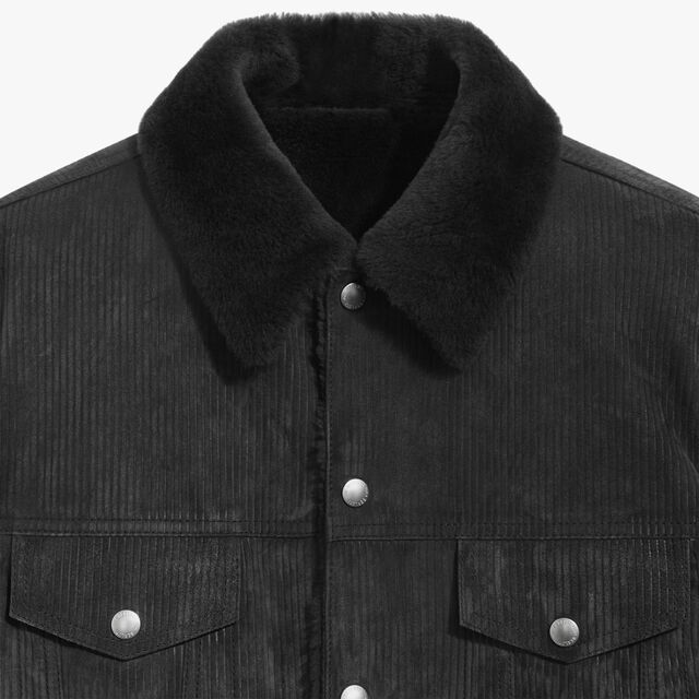 Corduroy Denim Jacket with Shearling Inside, ANTHRACITE, hi-res 8