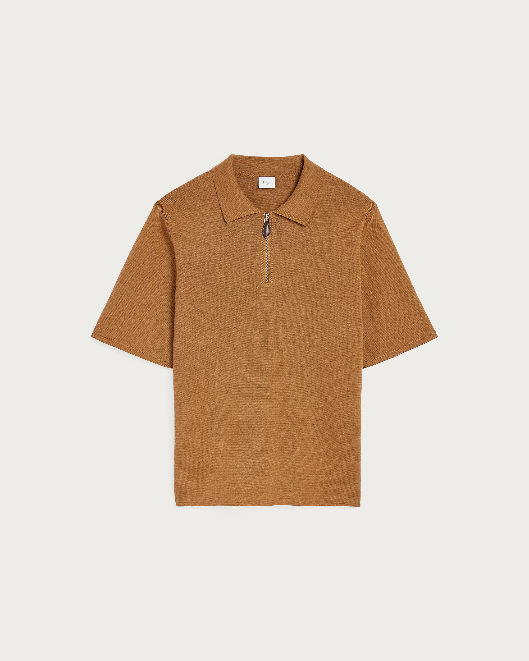Polo avec Tirette de zip en Cuir, Tobacco, hi-res