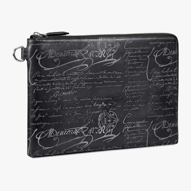 Nino GM Scritto Leather Clutch, NERO GRIGIO + SILVER, hi-res 2