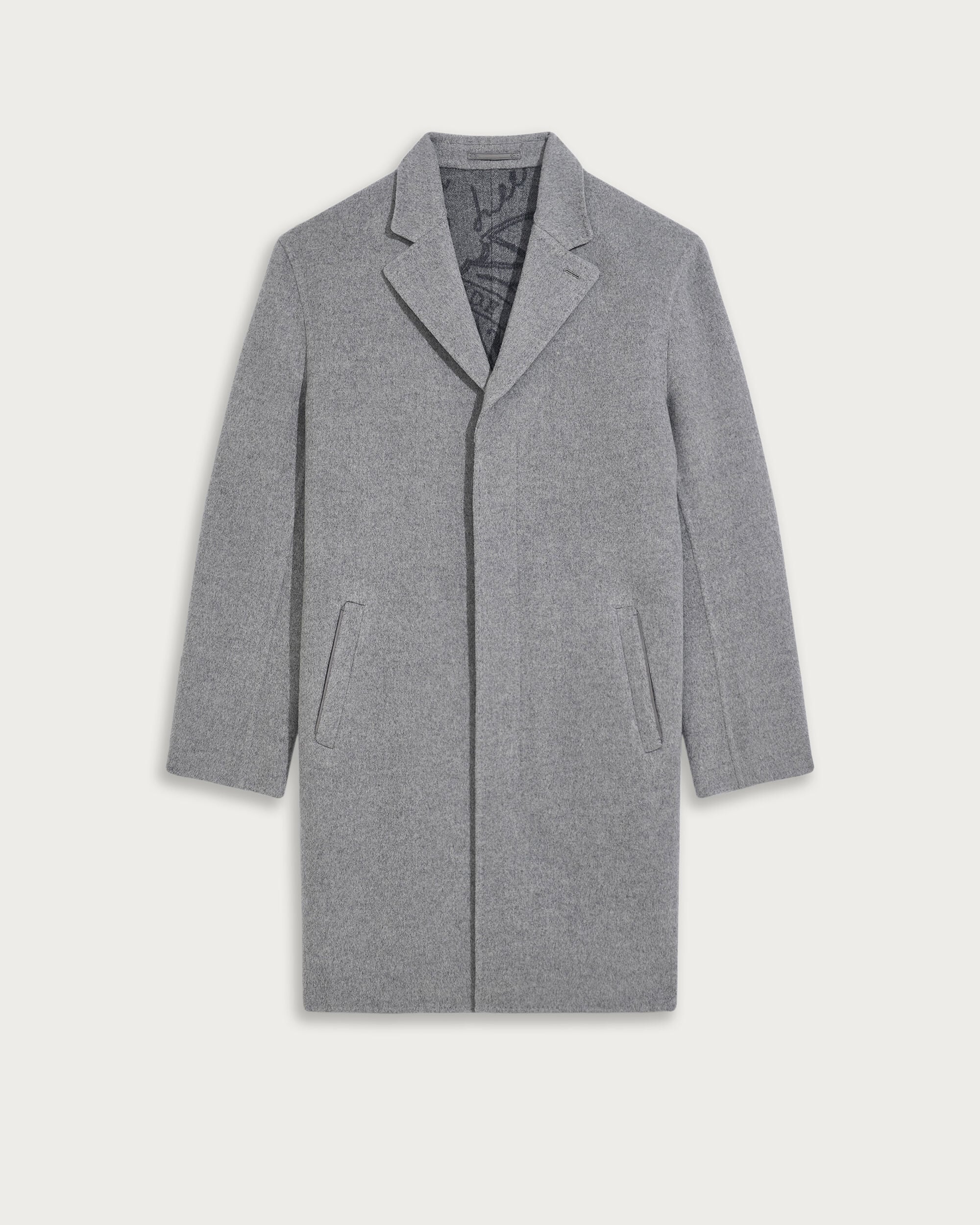 Double Face Coat with Leather Details, Grey & Internal Giant Scritto, hi-res