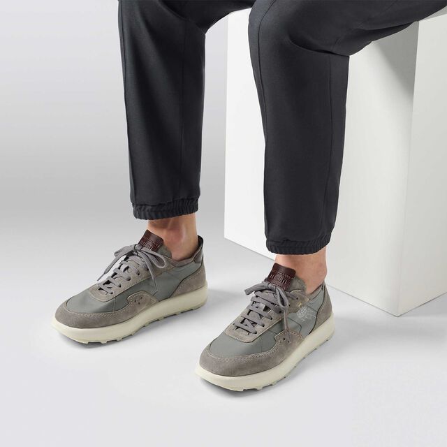 Light Track Suede Calf Leather and Nylon Sneaker, GREY, hi-res 8