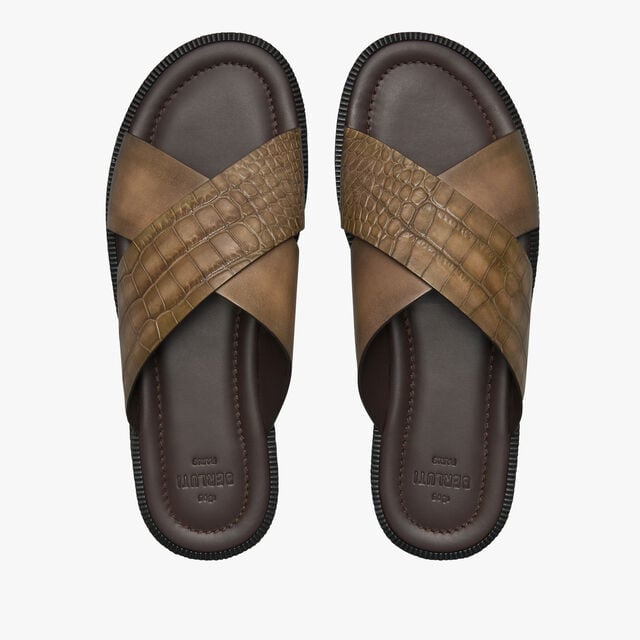 Sifnos Alligator And Leather Sandal, OLIVE, hi-res 3