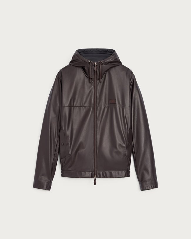 Blouson à Capuche en Cuir Fly Ultraléger, Chocolate Brown, hi-res