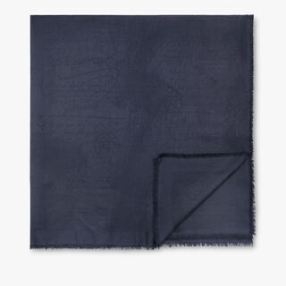 Wool & Silk Scritto Scarf, COLD NIGHT BLUE, hi-res