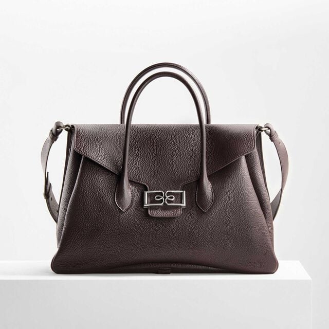 B Volute Croisee Leather Travel Bag, DARK BROWN, hi-res 7