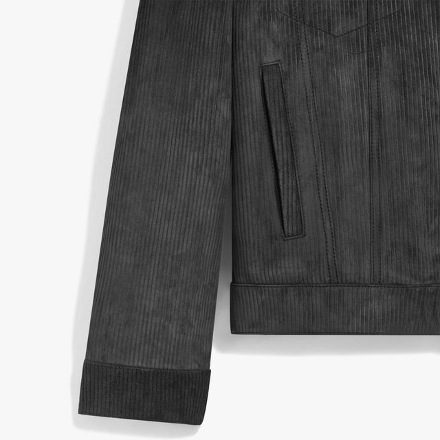 Corduroy Denim Jacket with Shearling Inside, ANTHRACITE, hi-res 6