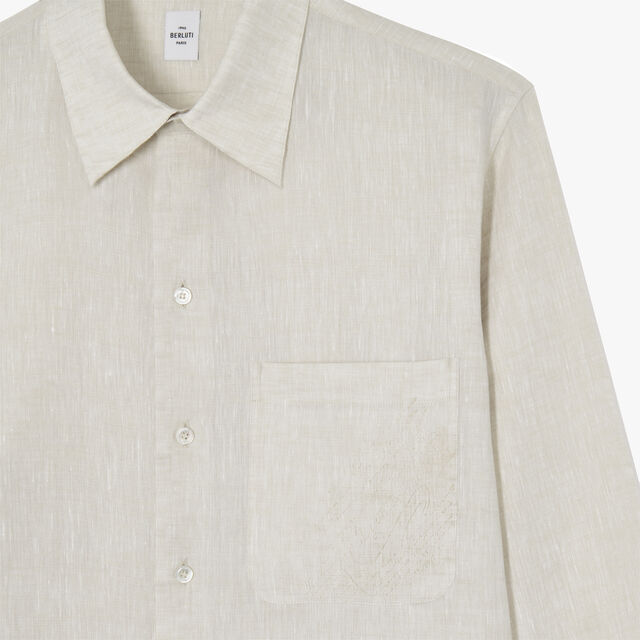 Linen Box Fit Shirt With Scritto Pocket, LINEN, hi-res 6