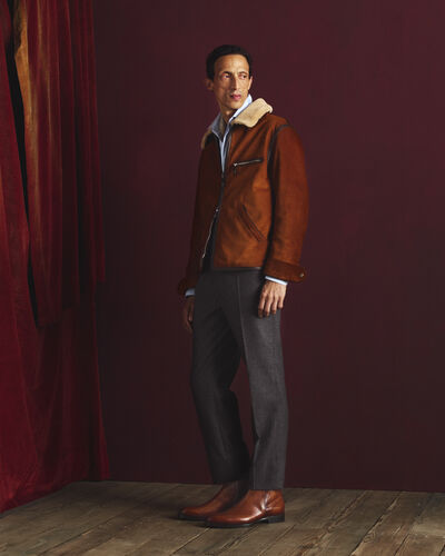 Pantalon Alessio avec Tirette en Cuir, Carbon Grey, hi-res
