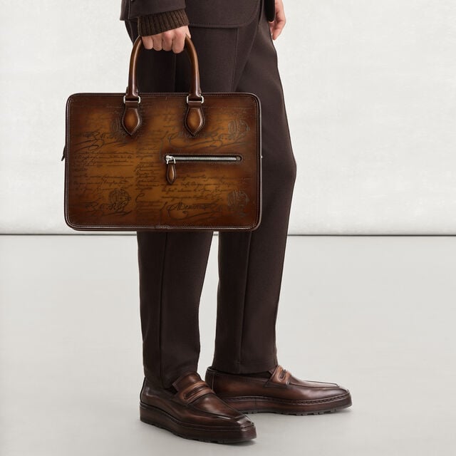 Un Jour Mini Scritto Leather Briefcase, CACAO INTENSO, hi-res 4