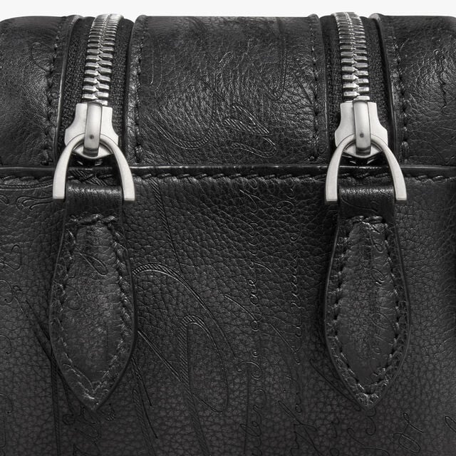 Formula 1003 Zipped Pouch In Scritto Leather, NERO GRIGIO, hi-res 7