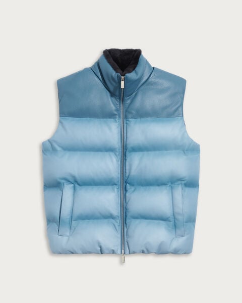 Doudoune Sans Manches en Cuir, Seaside Grey, hi-res