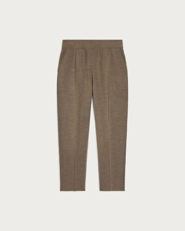 Knitted Pants with Leather Detail, Bronze Melange, hi-res
