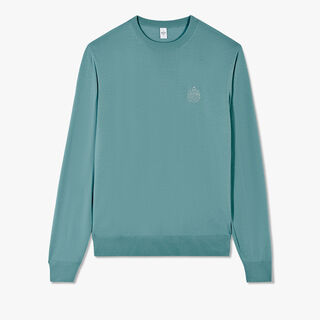 Wool Sweater With Embroidered Crest, ALMOND GREEN, hi-res