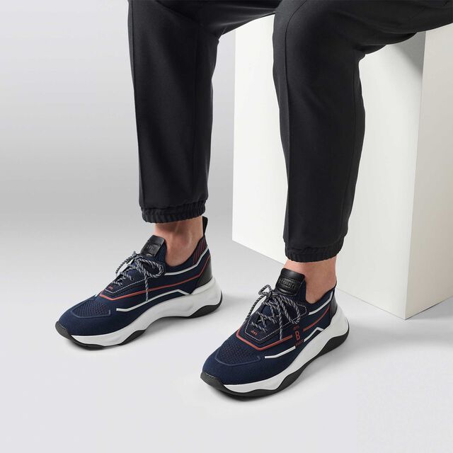 Shadow Knit And Leather Sneaker, NAVY + RUST, hi-res 8