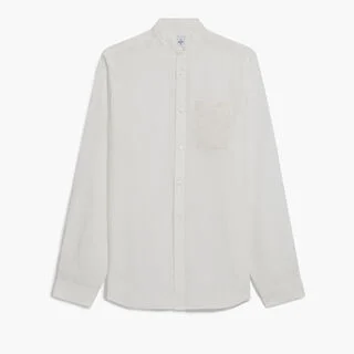 Linen Officer Collar Shirt, WHITE, hi-res