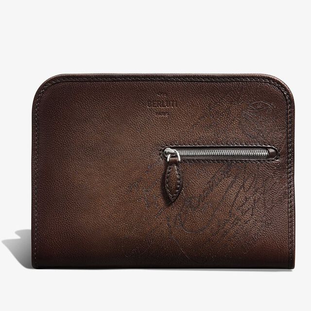Journalier Trio Scritto图纹皮革邮差包, SOFT BROWN, hi-res 1