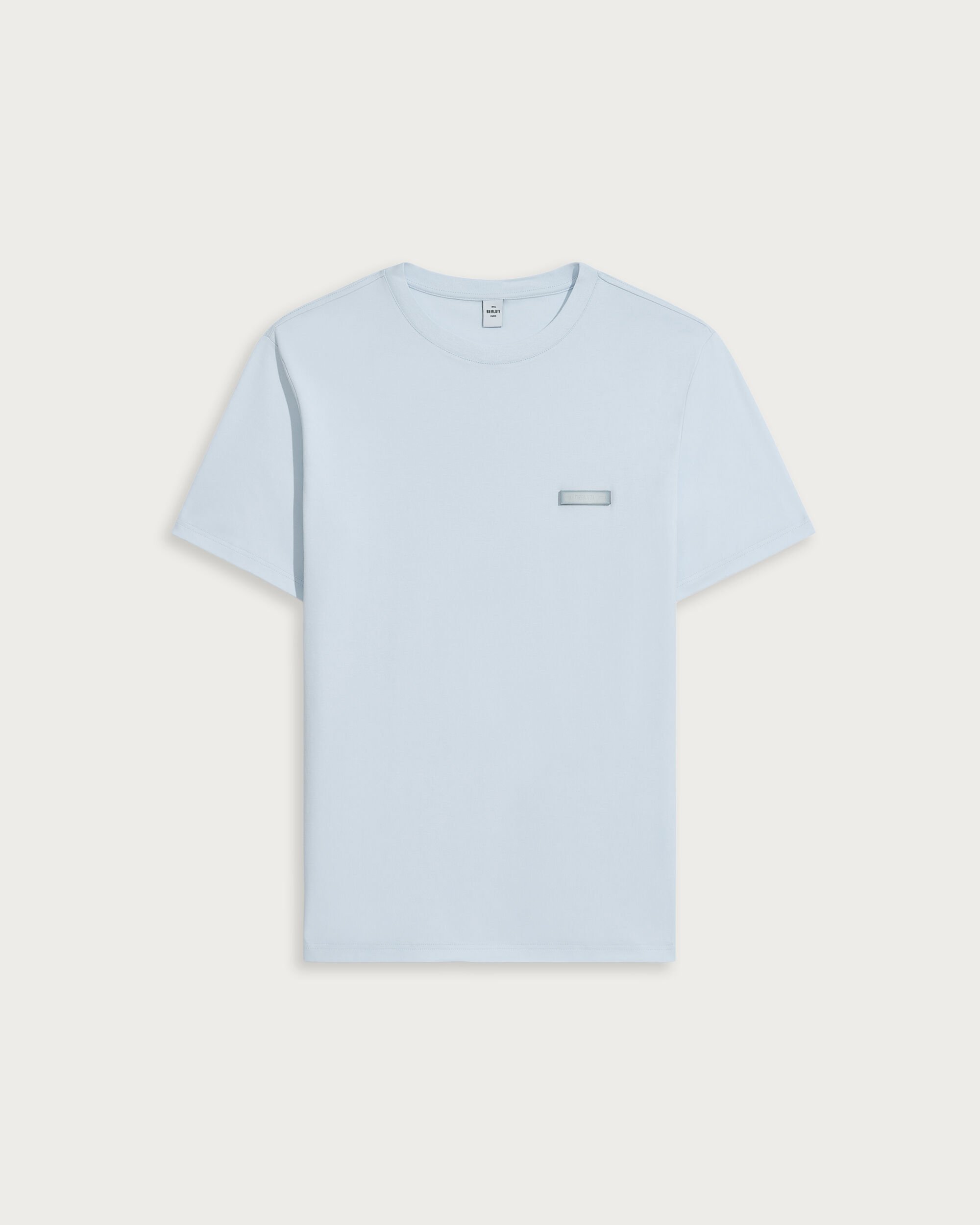 T-shirt with Leather Detail, Sky Blue, hi-res