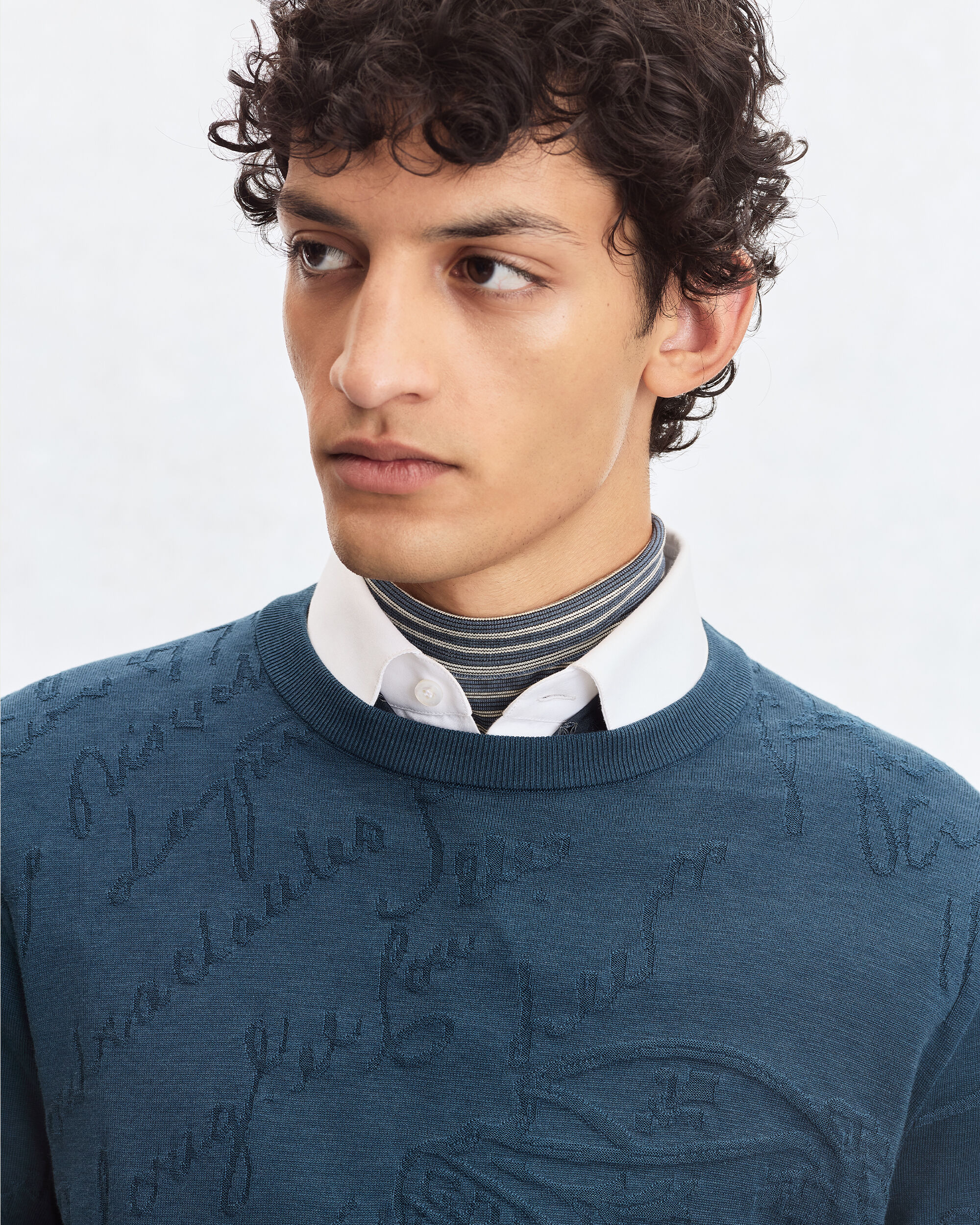 Pull &agrave; Col Rond Motif Scritto Diagonal, Oceanic Wave, hi-res