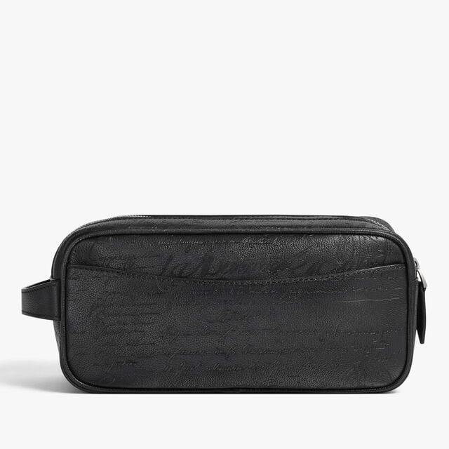 Formula 1003 Zipped Pouch In Scritto Leather, NERO GRIGIO, hi-res 1