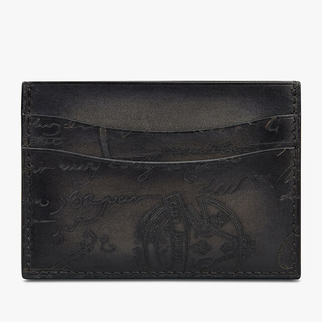 Bambou Scritto Leather Card Holder, NERO GRIGIO, hi-res 2