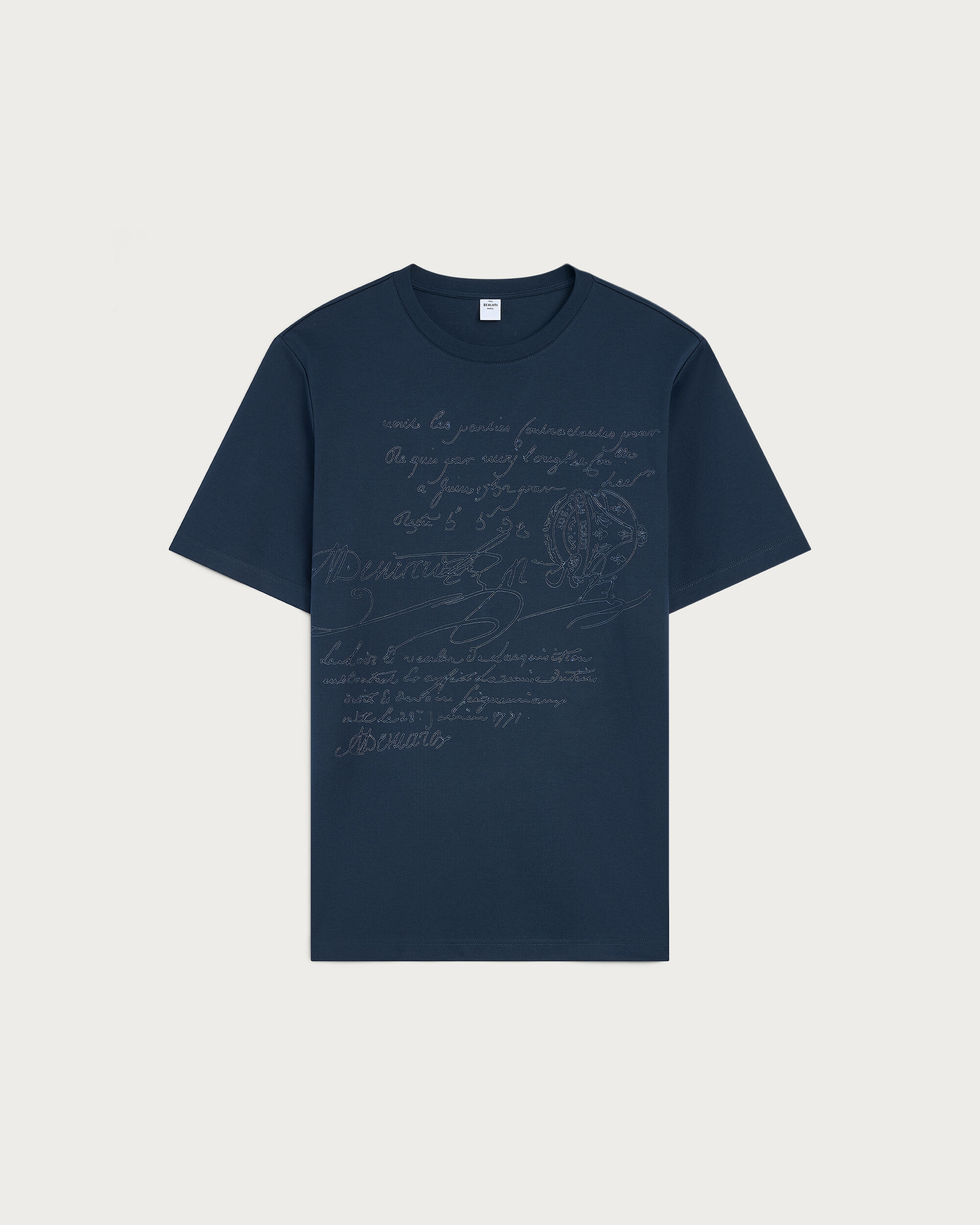Scritto Embroidery T-shirt, Noir, hi-res