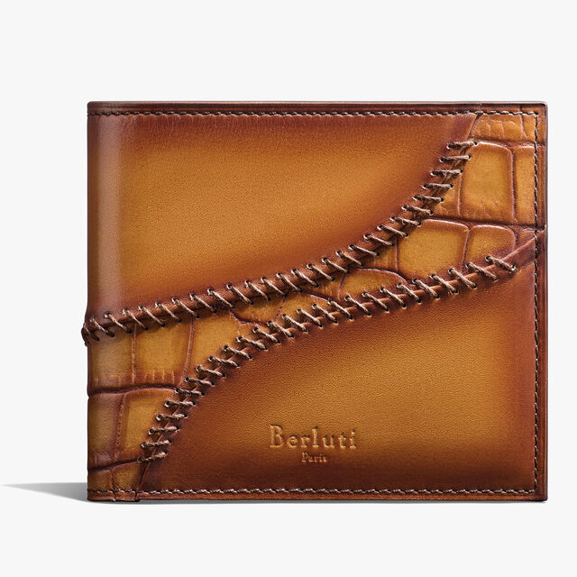 Makore Leather And Alligator Leather Compact Wallet, ICE GOLD, hi-res 1
