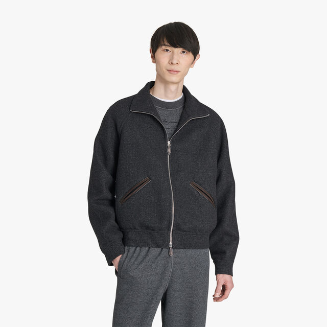 Double Face Cashmere Track Jacket, DARK CHARCOAL, hi-res 2