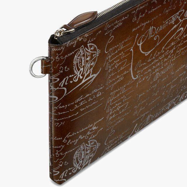 Nino GM Scritto Leather Clutch, CACAO INTENSO + SILVER, hi-res 5