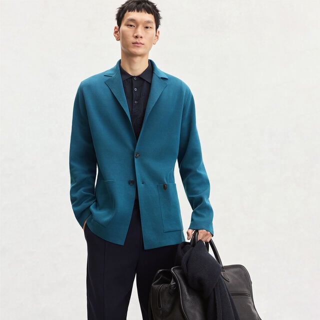 Double Face Scritto Knitted Jacket, NILE BLUE, hi-res 2