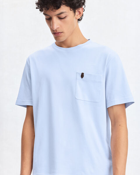 Pocket T-shirt with Leather Detail, Sky Blue, hi-res