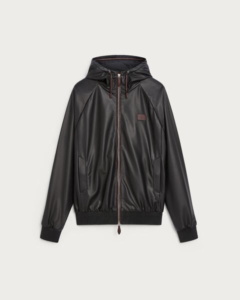 Ultralight Fly Leather Hooded Blouson, Noir, hi-res