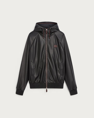 Ultralight Fly Leather Hooded Blouson, Noir, hi-res