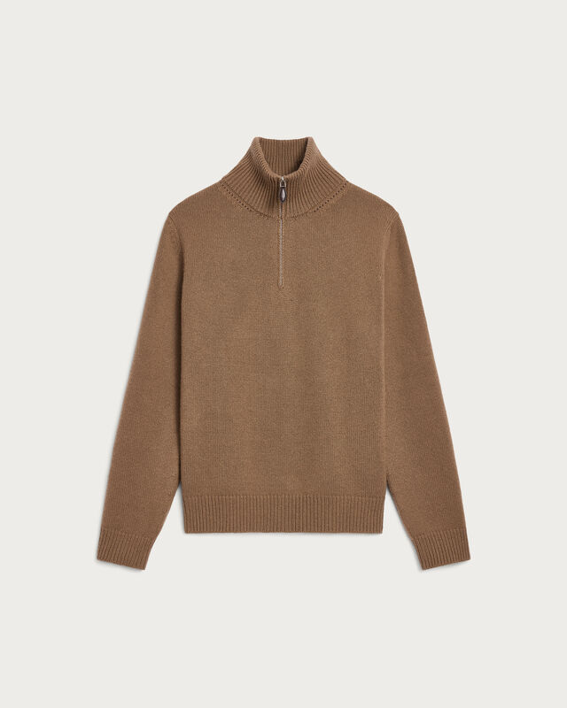 Pull &agrave; Col Zipp&eacute; et D&eacute;tail Cuir Tress&eacute;, Walnut, hi-res