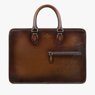 Un Jour Scritto Leather Briefcase, CACAO INTENSO, hi-res