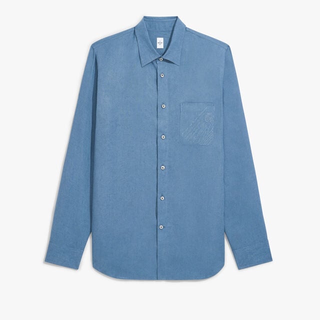 Linen Relaxed Scritto Pocket Shirt, CHAMBRAY BLUE, hi-res 1