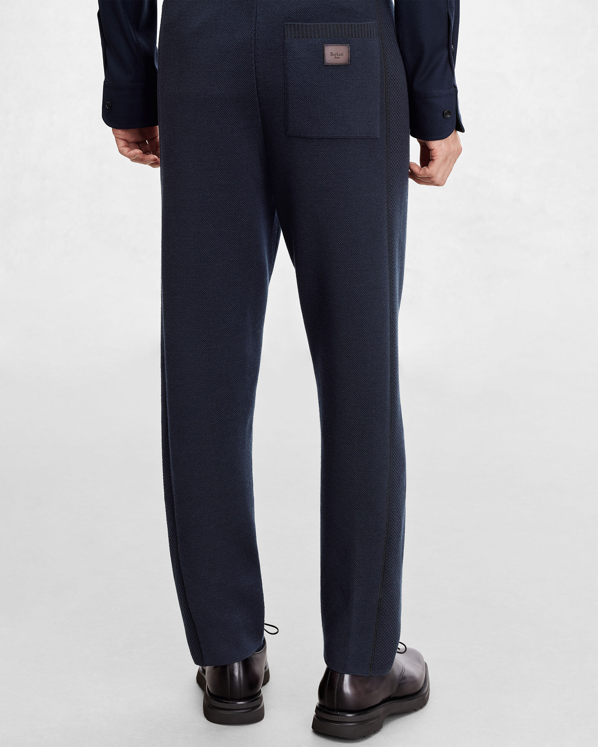 Shadow Pants with Leather Details, Navy, hi-res