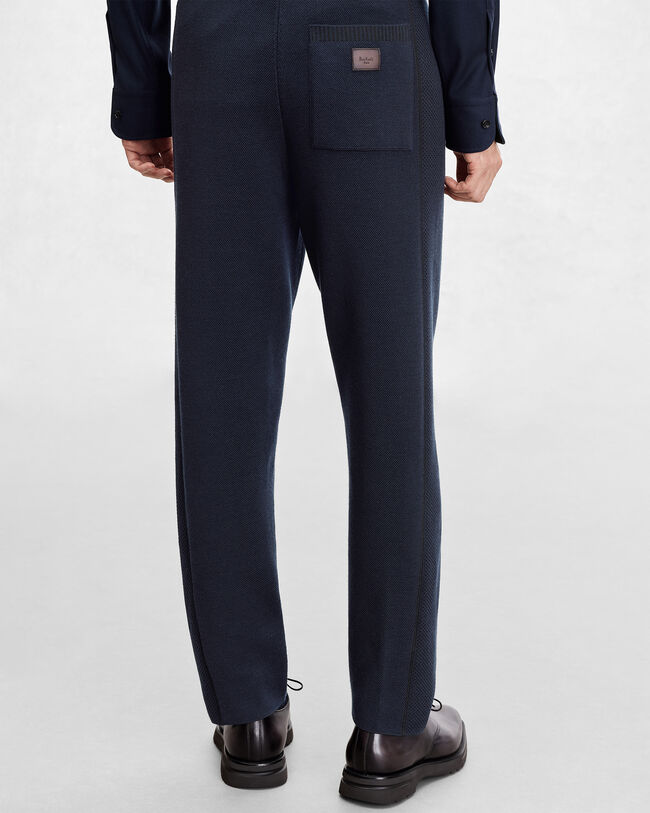 Shadow Pants with Leather Details, Navy, hi-res