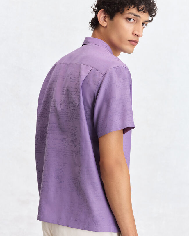 Scritto Pattern Short-Sleeves Shirt, Lilac, hi-res