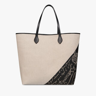 Sunday Scritto Canvas and Leather Tote Bag, BEIGE + BLACK, hi-res