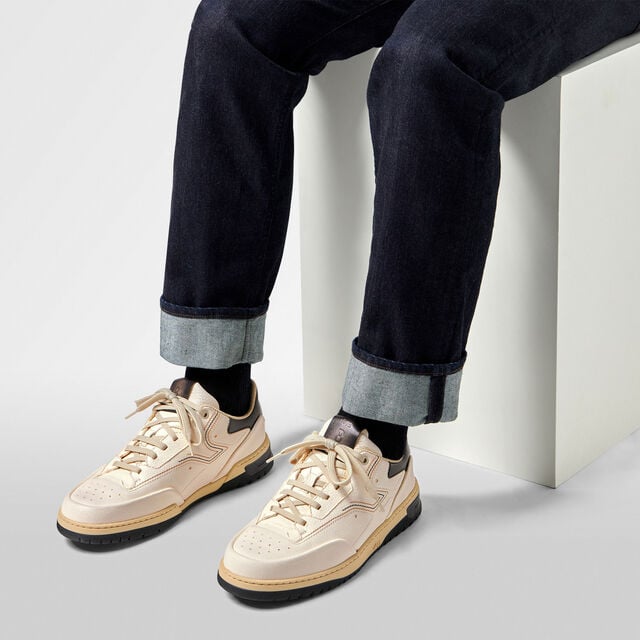 Playoff Deer Leather Sneaker, WHITE, hi-res 8