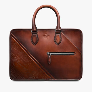 Un Jour Small Scritto Drapé Leather Briefcase, CACAO INTENSO, hi-res
