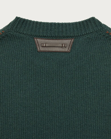 Leather Braiding Crewneck, Green, hi-res