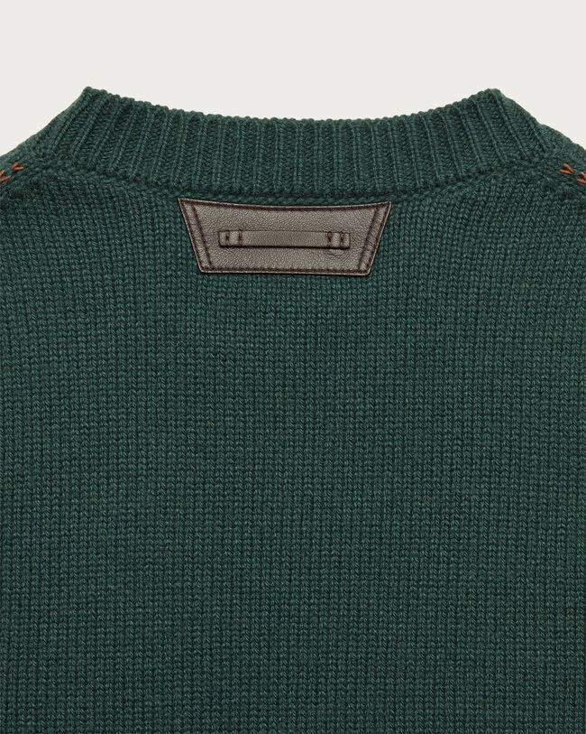Leather Braiding Crewneck, Green, hi-res