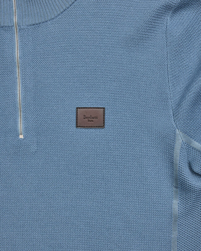 Pull &agrave; Col Zipp&eacute; Shadow avec D&eacute;tail en Cuir, Dark Woad, hi-res