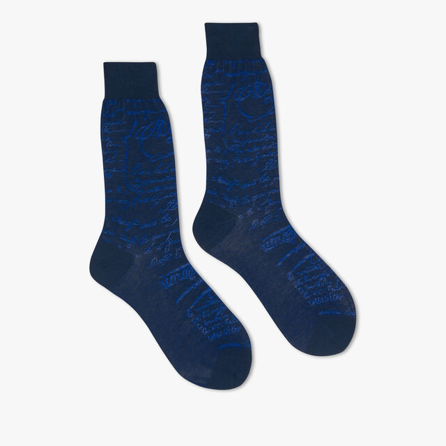 Cotton Scritto Socks, BLUE NIGHT MAJORELLE, hi-res 2