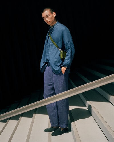 Relaxed Trousers with Leather Detail, Soladite Blue, hi-res